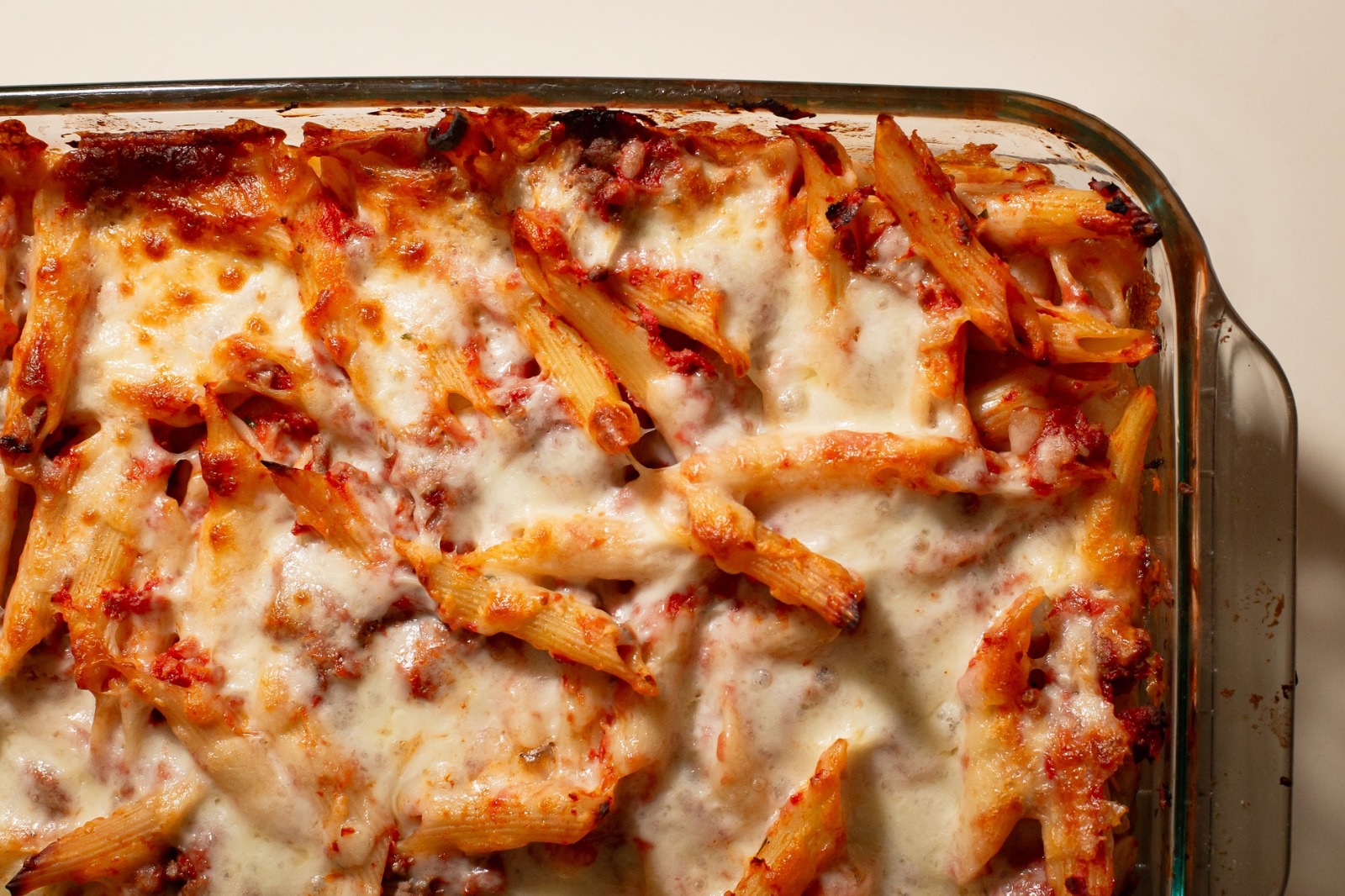 Baked ziti in a tray