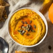 Pumpkin Hummus With Toasted Pepitas and Pita Chips